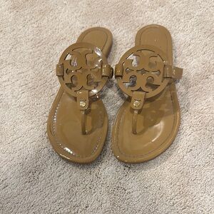 Authentic Tory Burch Tan Logo Cutout Sandals